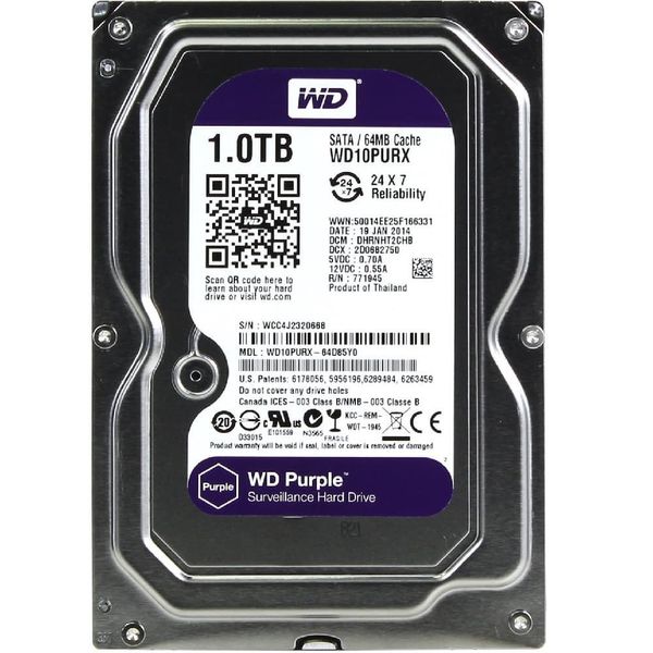 Жесткий диск Western Digital Purple 1TB 64MB 5400rpm WD10PURX 3.5 SATA III WD10PURX фото