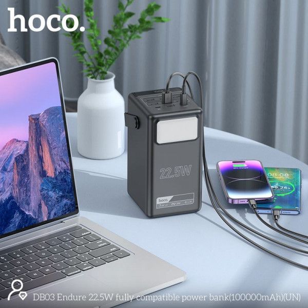 Power bank Павербанк 100000 mah с Led лампой Hoco DB03 Endure 22.5Вт 6942007625791 фото