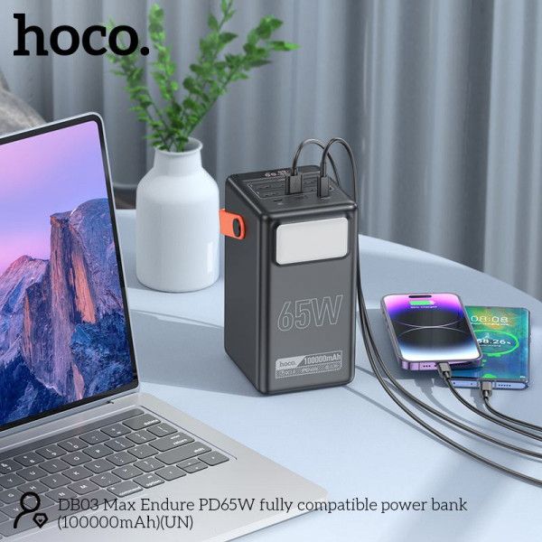 Power Bank Повербанк 100000 mah з Led лампою 65 Вт Hoco DB03 Max Centurion 6942007635981 фото