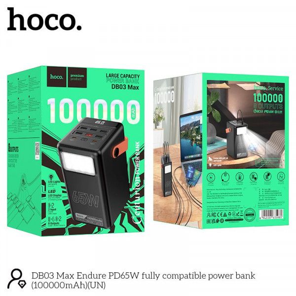 Power Bank Повербанк 100000 mah з Led лампою 65 Вт Hoco DB03 Max Centurion 6942007635981 фото